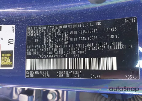 2022 Toyota Corolla Cross Le из США, поврежденный, VIN 7MUCAAAGXNV015434